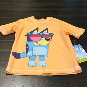 Kids Swim Rashguard swim shirt- Orange with Bluey size 4T new